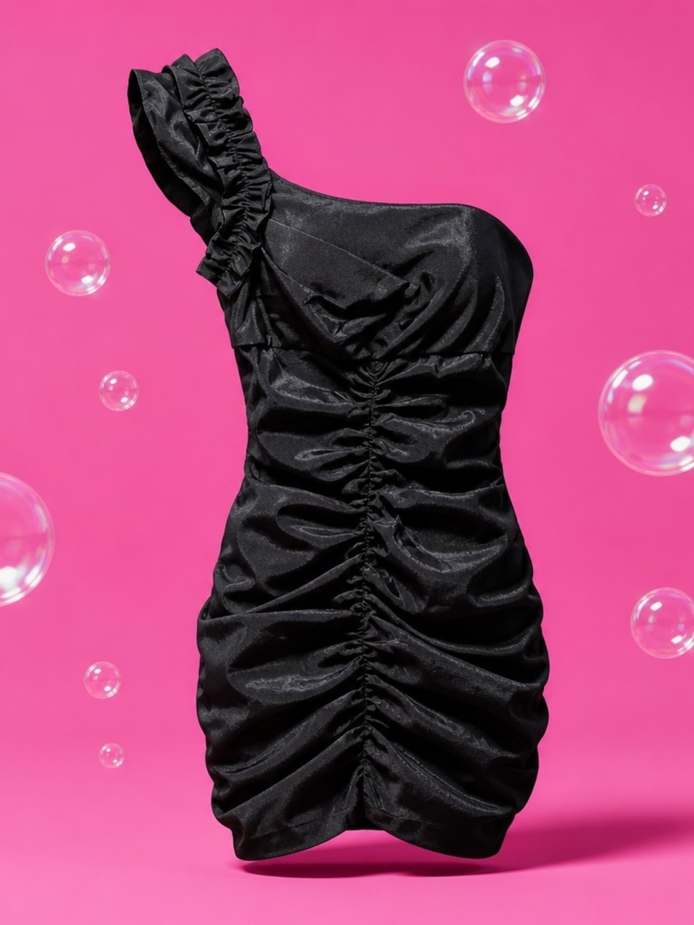 Vintage Hailey Logan Extra Small Black One Shoulder Ruched Homecoming Dress 4074